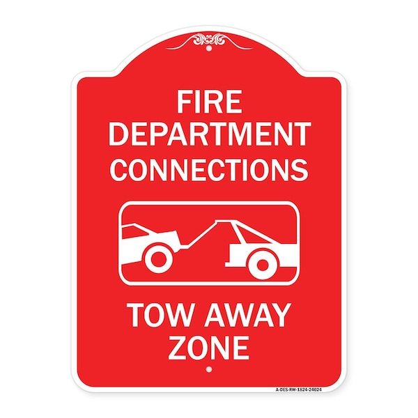 Fire Department Connection Tow Away Zone W/ Graphic, Red & White Alum Sign, 18" x 24", RW-1824-24024